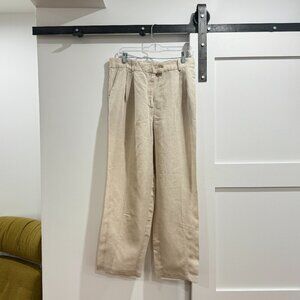 High Rise Linen Blend Pleated Trousers